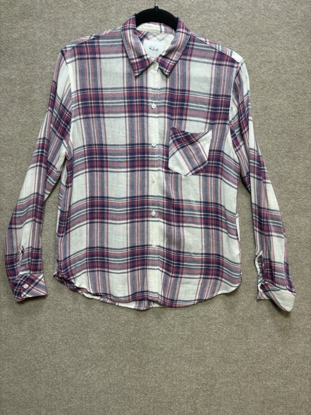 Rails Plaid Women's Small Button Down Flannel Shirt Blouse Raspberry White GUC